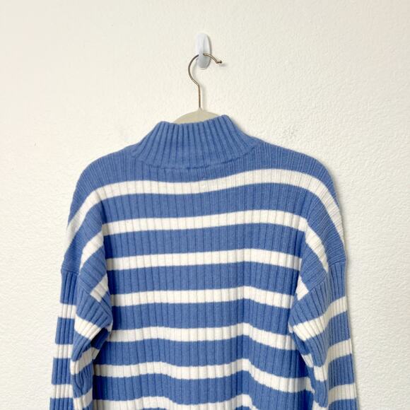 [LOFT] Blue White Striped Ribbed Knit Pullover Turtleneck Sweater Size Small S - Picture 5 of 12